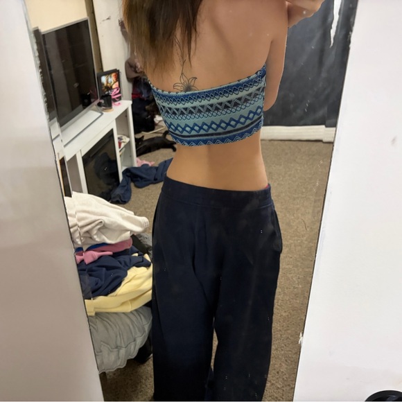 Blue Patterned Strapless Top - Picture 2 of 3
